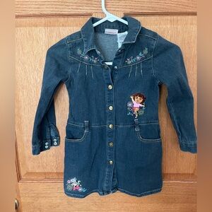 Vintage Nickelodeon Dora the explorer Denim Dress with Floral Embroidery